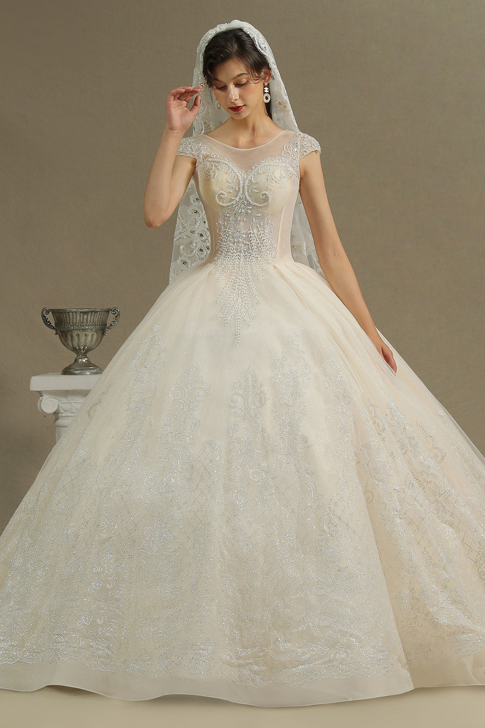 Cap Sleeves Lace Ball Gown Wedding Scoop Neck-27dress