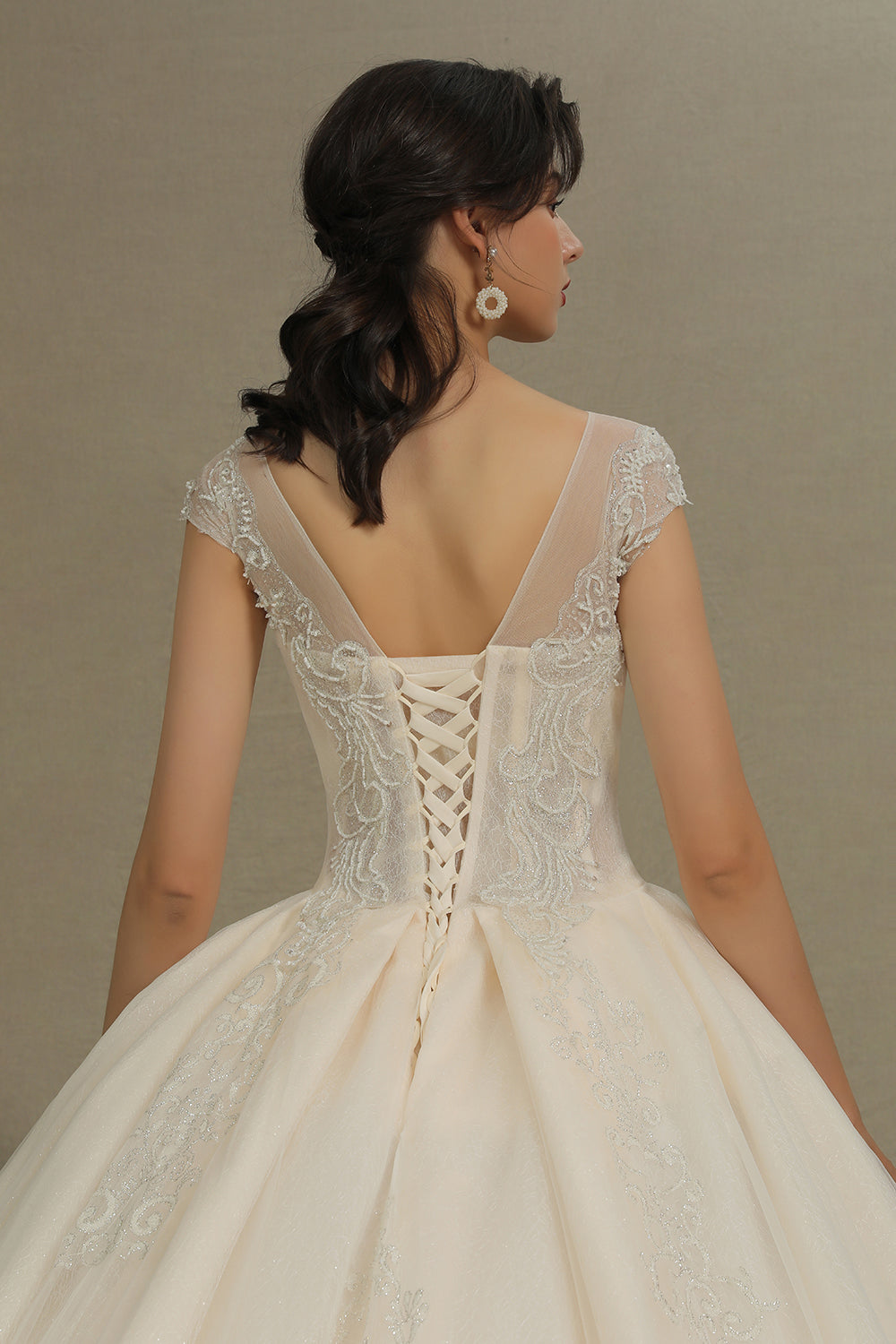 Cap Sleeves Lace Ball Gown Wedding Scoop Neck-27dress