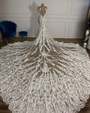 Cap Sleeves Lace Wedding Dress Mermaid Long On Sale-27dress