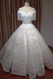 Champagne Tassels Wedding Dress Ball Gown With Beads-27dress