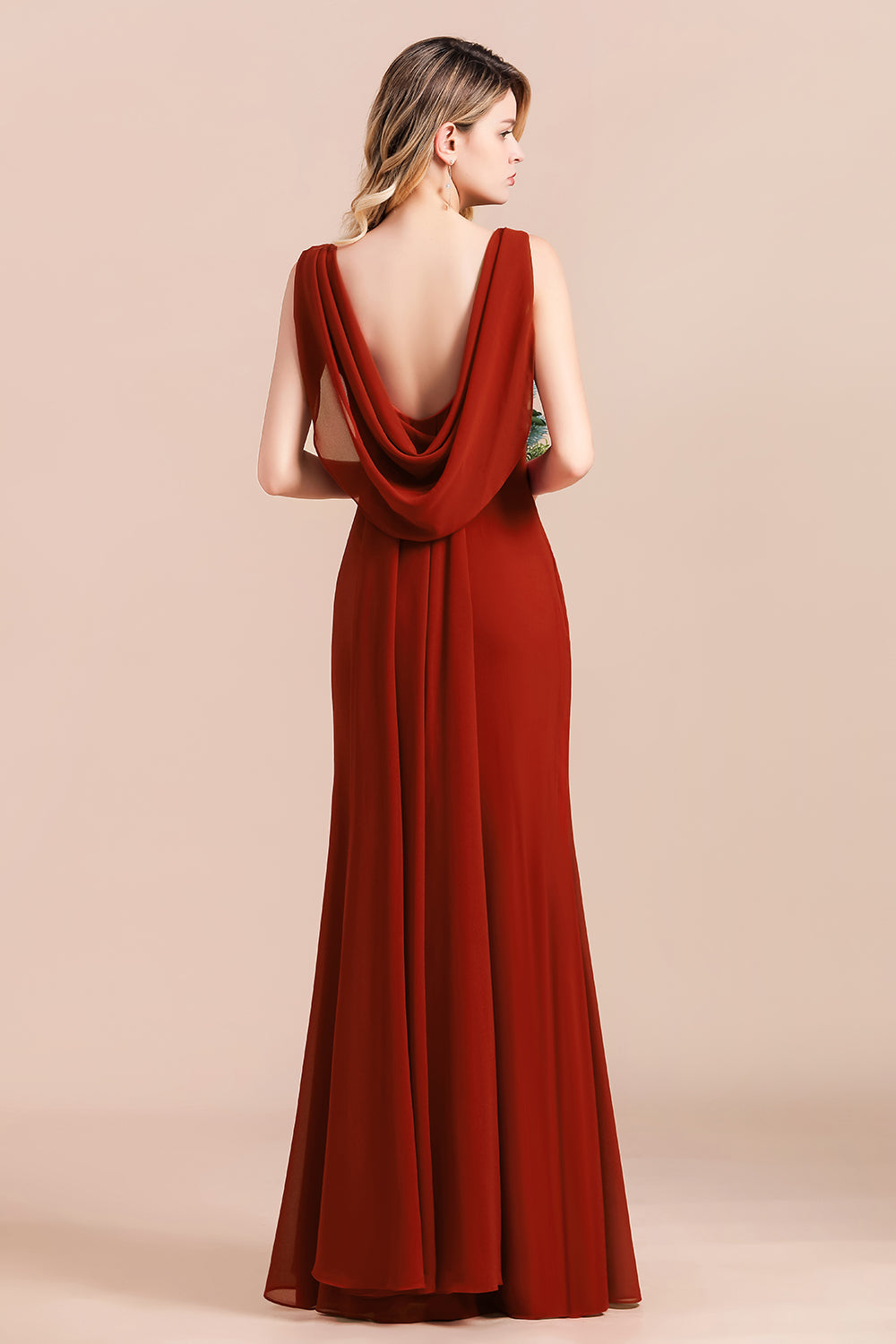 Charming Mermaid V-Neck Drapped Back Bridesmaid Dress Online-27dress