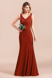 Charming Mermaid V-Neck Drapped Back Bridesmaid Dress Online-27dress