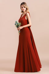 Charming Mermaid V-Neck Drapped Back Bridesmaid Dress Online-27dress