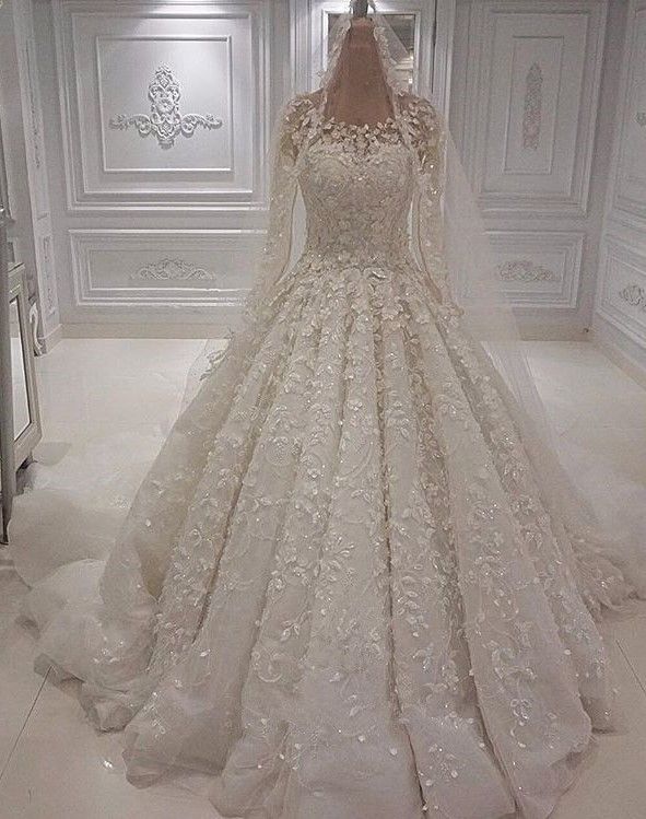 Chic A-line Jewel Longsleeves Wedding Dresses With Appliques Ivory Tulle Ruffles Bridal Gowns On Sale-27dress