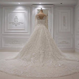 Chic A-line Jewel Longsleeves Wedding Dresses With Appliques Ivory Tulle Ruffles Bridal Gowns On Sale-27dress