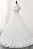 Chic Ball Gown Jewel White Tulle Lace Wedding Dress Short Sleeves Rhinestones Bridal Gowns Online-27dress