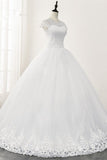 Chic Ball Gown Jewel White Tulle Lace Wedding Dress Short Sleeves Rhinestones Bridal Gowns Online-27dress