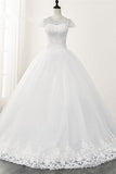 Chic Ball Gown Jewel White Tulle Lace Wedding Dress Short Sleeves Rhinestones Bridal Gowns Online-27dress