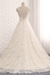 Chic Champagne Jewel Sleeveless Wedding Dresses A-line Lace Bridal Gowns With Appliques On Sale-27dress