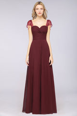 Chic Chiffon Sweetheart Cap-Sleeves Ruffle Bridesmaid Dresses with Beadings-27dress