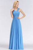 Chic Crisscross Ocean Blue Junior Bridesmaid Dresses Affordable Chiffon Ruffle Maid of Honor Dresses-27dress