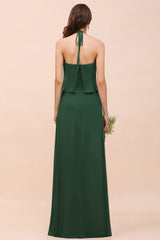 Chic Halter Sweetheart Dark Green Chiffon Bridesmaid Dress-27dress