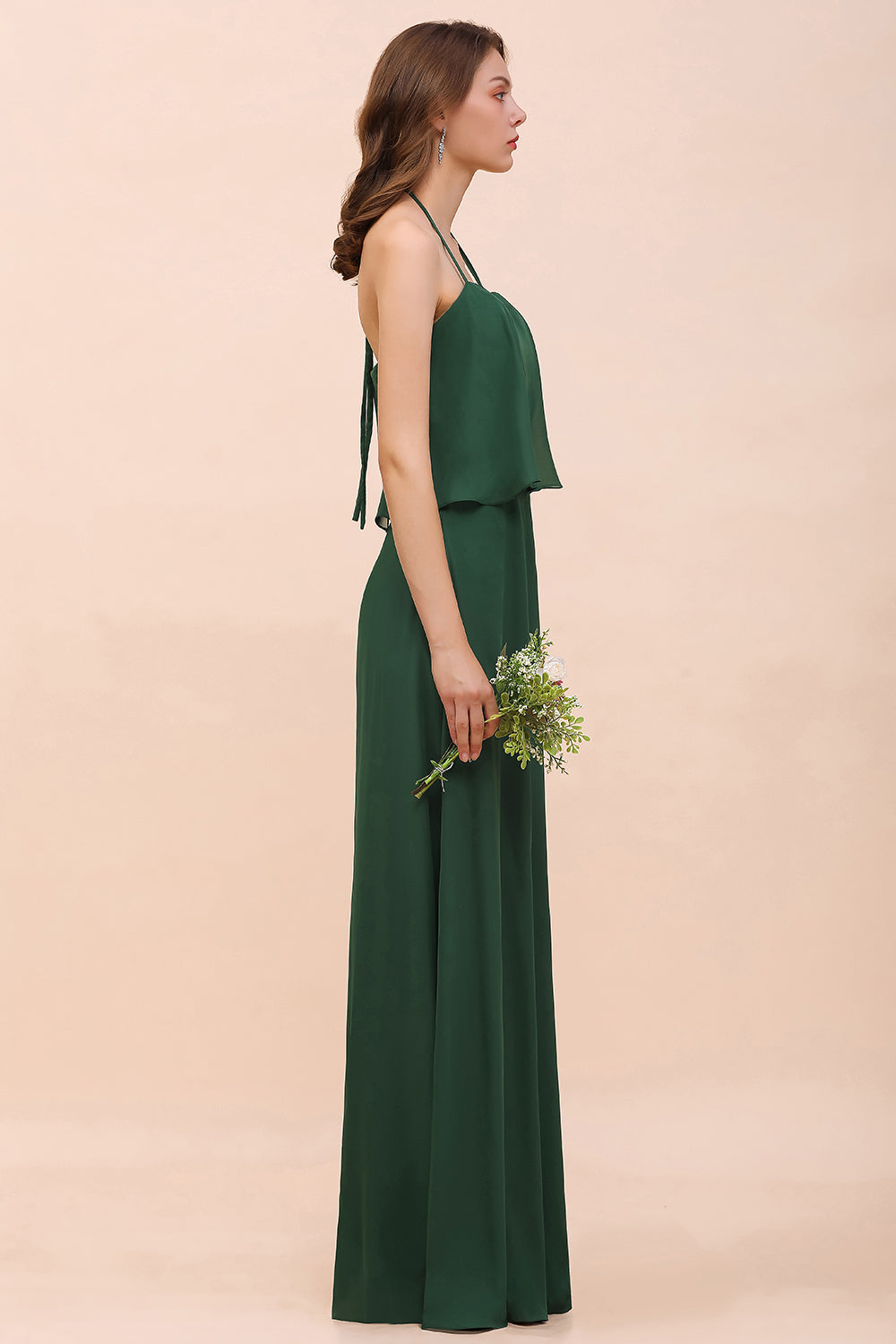 Chic Halter Sweetheart Dark Green Chiffon Bridesmaid Dress-27dress