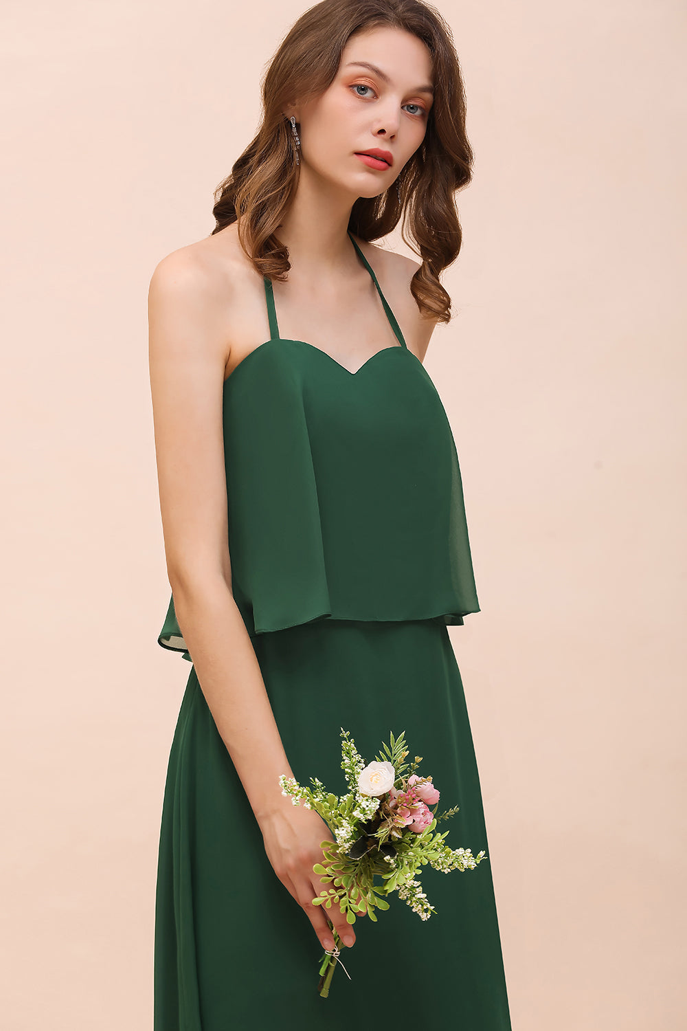 Chic Halter Sweetheart Dark Green Chiffon Bridesmaid Dress-27dress