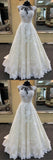 Chic Ivory Lace Round Neck Long Wedding Dress Cap Sleeve Sweep Train Bridal Gowns On Sale-27dress