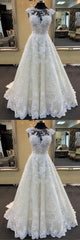 Chic Ivory Lace Round Neck Long Wedding Dress Cap Sleeve Sweep Train Bridal Gowns On Sale-27dress