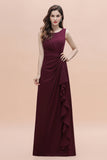 Chic Jewel Cabernet Chiffon Ruffles Bridesmaid Dress with Slit On Sale-27dress