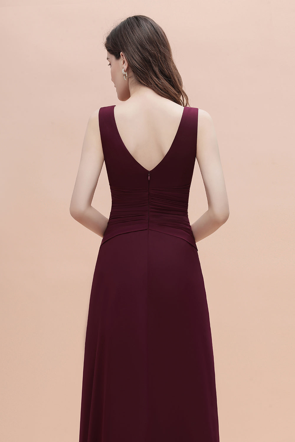 Chic Jewel Cabernet Chiffon Ruffles Bridesmaid Dress with Slit On Sale-27dress