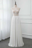 Chic Jewel Chiffon Ruffle White Wedding Dresses Lace Top Sleeveless Bridal Gowns with Pearls-27dress