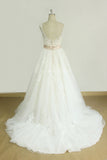 Chic Jewel Lace Appliques Wedding Dress Sleeveless Tulle A-line Bridal Gowns On Sale-27dress