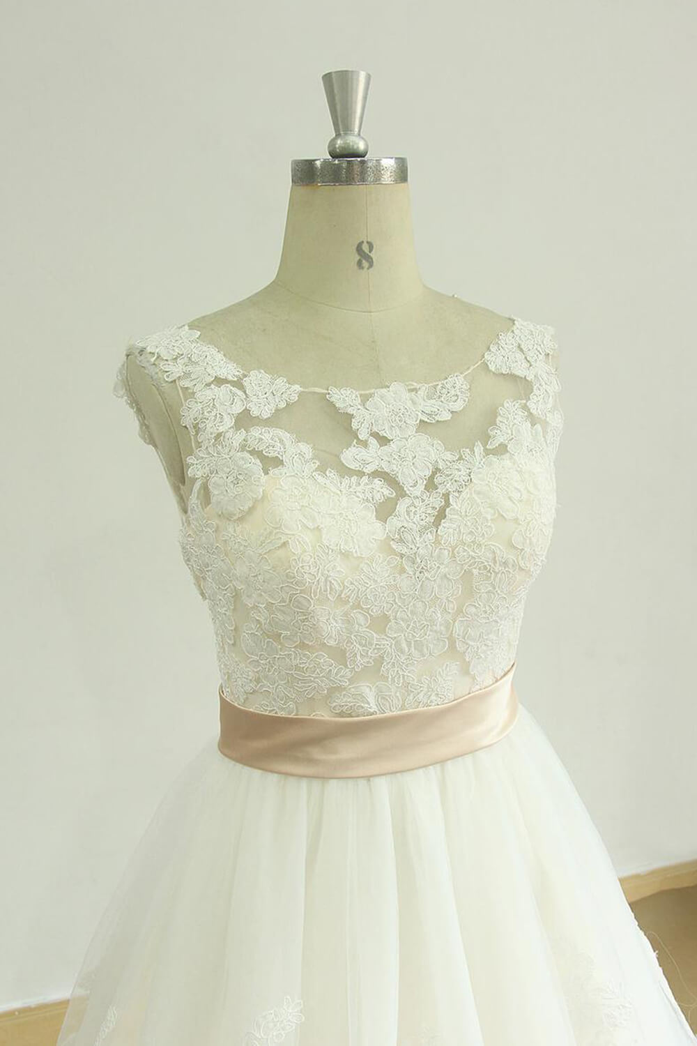 Chic Jewel Lace Appliques Wedding Dress Sleeveless Tulle A-line Bridal Gowns On Sale-27dress