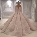 Chic Jewel Longsleeves A-line Wedding Dresses With Appliques Ivory Tulle Ruffles Bridal Gowns On Sale-27dress