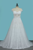 Chic Jewel Sleeveless Tulle Wedding Dress Lace Appliques Ruffles Bridal Gowns On Sale-27dress