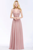 Chic Lace V-neck Pink Chiffon Bridesmaid Dress with Pearls-27dress