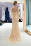 Chic Long Mermaid Jewel Tulle Beading Prom Dress with Sleeves-27dress