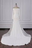 Chic Off-the-Shoulder Satin Wedding Dress Tulle Lace Bridal Gowns with Long Sleeves On Sale-27dress