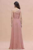 Chic One Shoulder Chiffon Lace Vintage Mauve Bridesmaid Dress On Sale-27dress