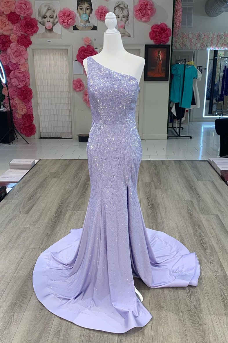 Chic One Shoulder Long Prom Dress with Rhinestones-27dress