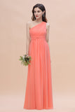 Chic One-Shoulder Ruffles Chiffon Coral Bridesmaid Dresses On Sale-27dress