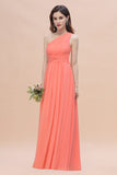 Chic One-Shoulder Ruffles Chiffon Coral Bridesmaid Dresses On Sale-27dress