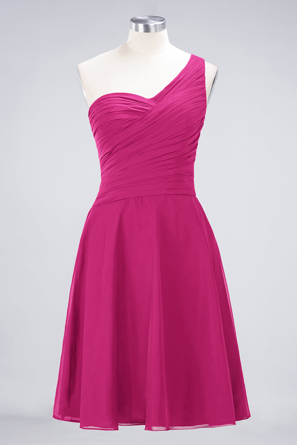 Chic One-Shoulder Short Burgundy Affordable Bridesmaid Dress with Ruffle-27dress