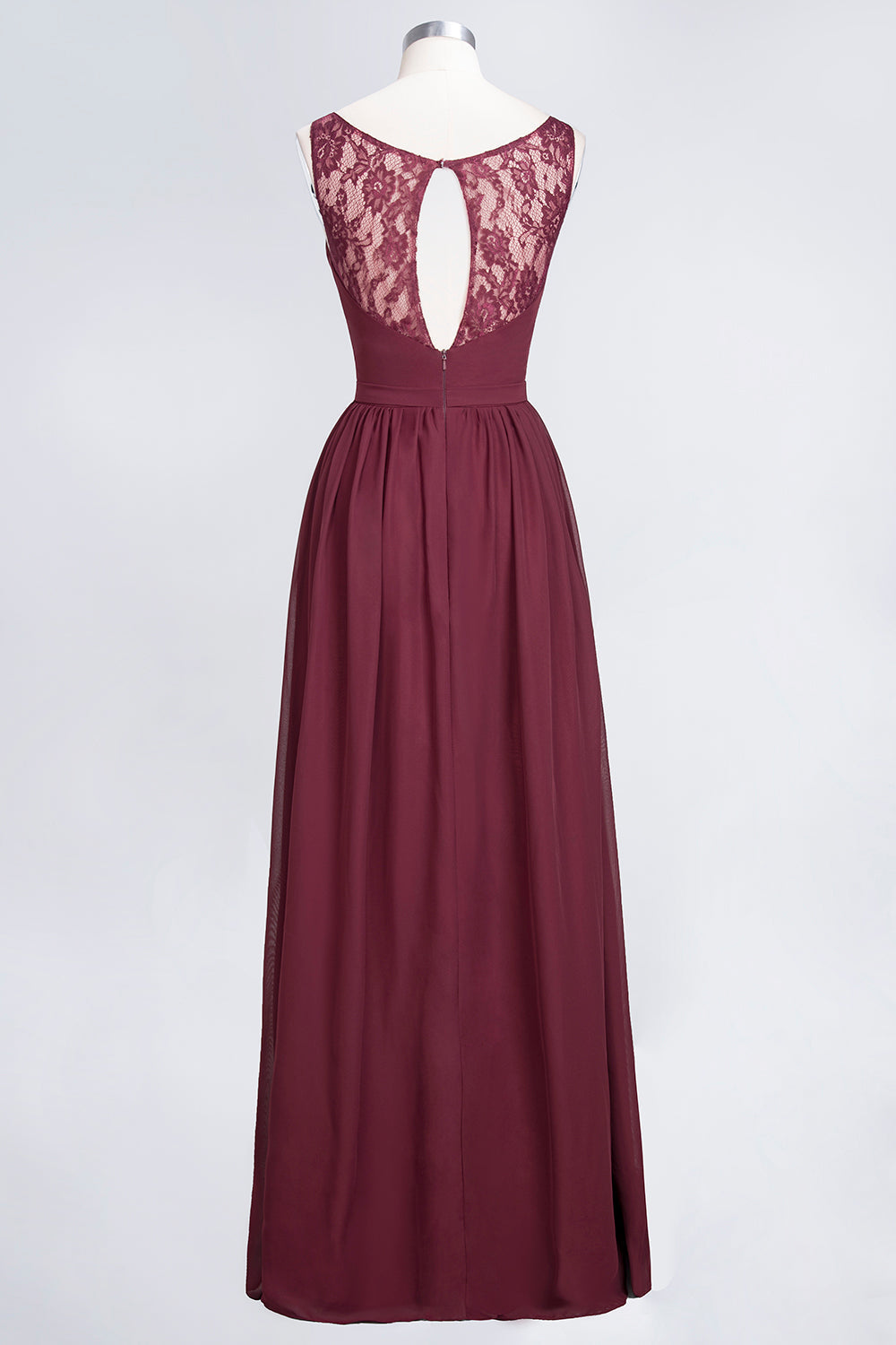 Chic Ruffles Straps Chiffon Lace Burgundy Bridsmaid Dress Online-27dress