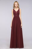 Chic Ruffles Straps Chiffon Lace Burgundy Bridsmaid Dress Online-27dress