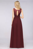 Chic Ruffles Straps Chiffon Lace Burgundy Bridsmaid Dress Online-27dress