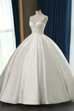 Chic Satin Ball Gown Jewel Wedding Dress Sleeveless Appliques Ruffles Bridal Gowns On Sale-27dress