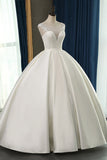 Chic Satin Ball Gown Jewel Wedding Dress Sleeveless Appliques Ruffles Bridal Gowns On Sale-27dress