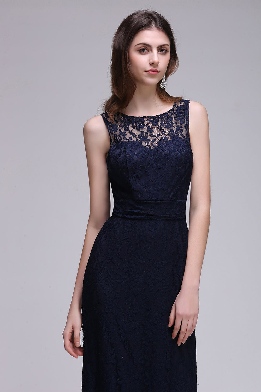 Chic Sleeveless Scoop Lace Bridesmaid Dress with Keyhole Back-27dress