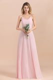 Chic Spaghetti Straps Chiffon Pink Bridesmaid Dresses with Crisscross Back-27dress