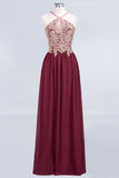 Chic Spaghetti Straps Long Burgundy Backless Bridesmaid Dress with Appliques-27dress