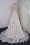 Chic Spaghetti Straps V-Neck Lace Wedding Dress A-Line Sleeveless Long Bridal Gowns On Sale-27dress