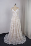 Chic Spaghetti Straps V-Neck Lace Wedding Dress A-Line Sleeveless Long Bridal Gowns On Sale-27dress