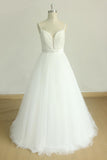 Chic Spaghetti Straps V-Neck Wedding Dresses White Tulle Appliques Bridal Gowns Online-27dress