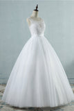 Chic Square Neckling Sleeveless Wedding Dresses White Tulle Lace Bridal Gowns On Sale-27dress