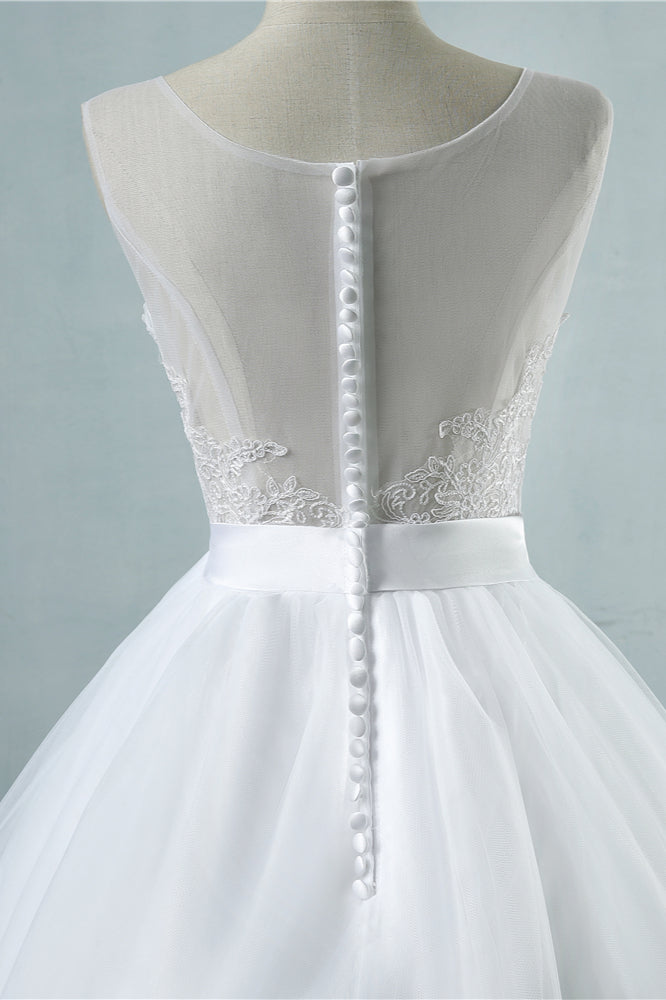 Chic Square Neckling Sleeveless Wedding Dresses White Tulle Lace Bridal Gowns On Sale-27dress