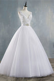 Chic Starps V-Neck Beadings Tulle Wedding Dress Sleeveless Appliques Bridal Gowns with Rhinestones-27dress