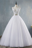 Chic Starps V-Neck Beadings Tulle Wedding Dress Sleeveless Appliques Bridal Gowns with Rhinestones-27dress